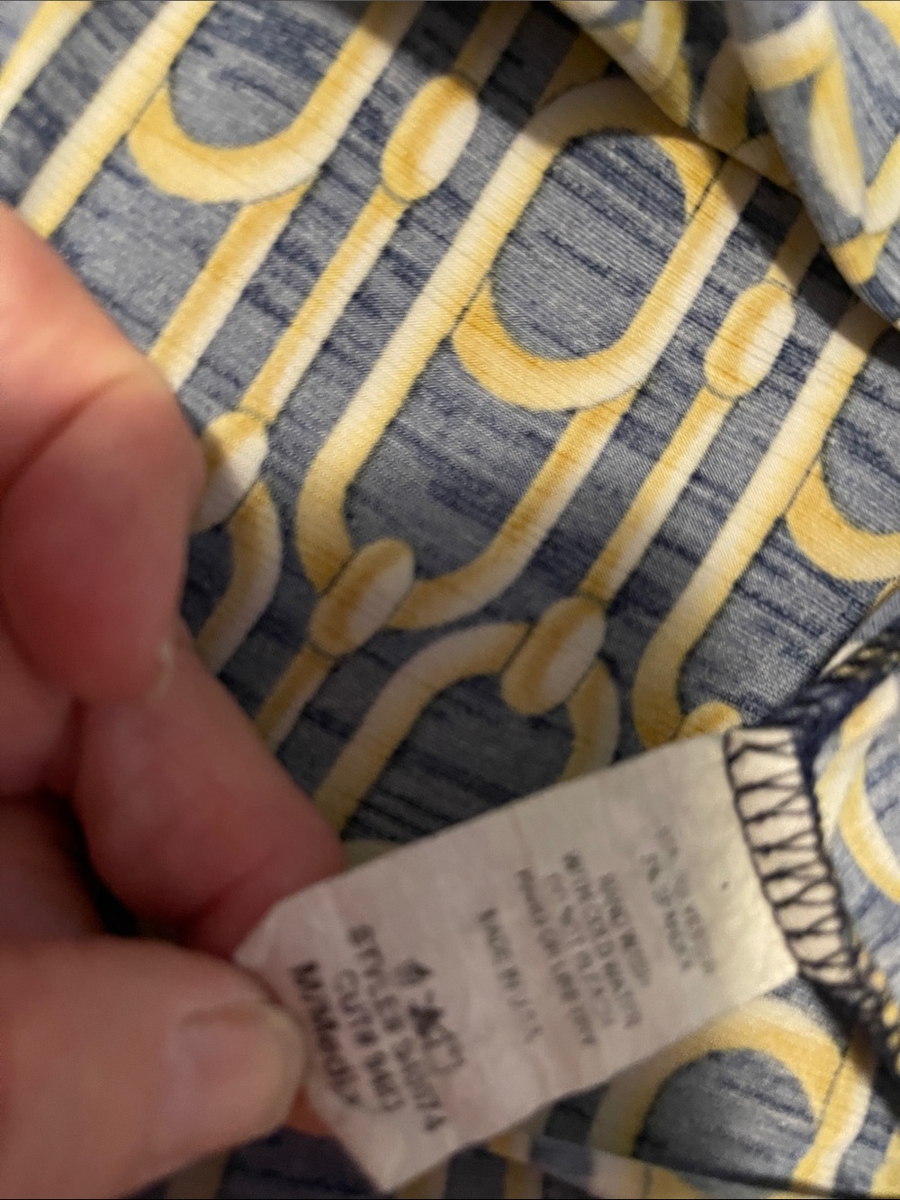 Anthropologie Navy and Gold Geometric Chain-Print Button-Down Shirt - Picture 3 of 7